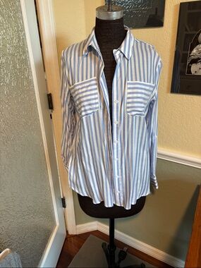 Workshop Blue and White Striped Button-Up Shirt. NWT S/P